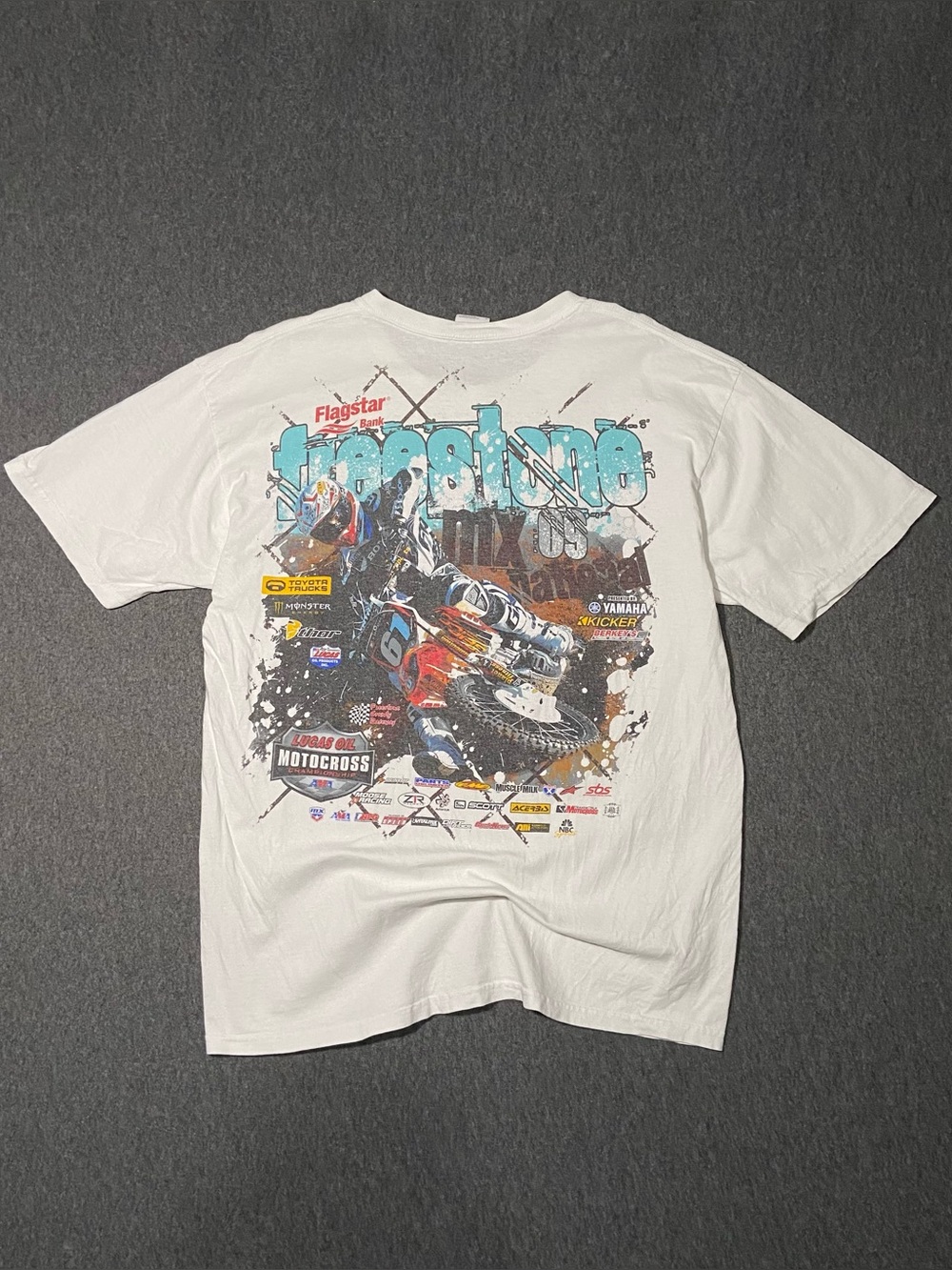 Y2K 2008 Freestone MX Motocross T Shirt Mens Large White Lucas Oil Dirtbike